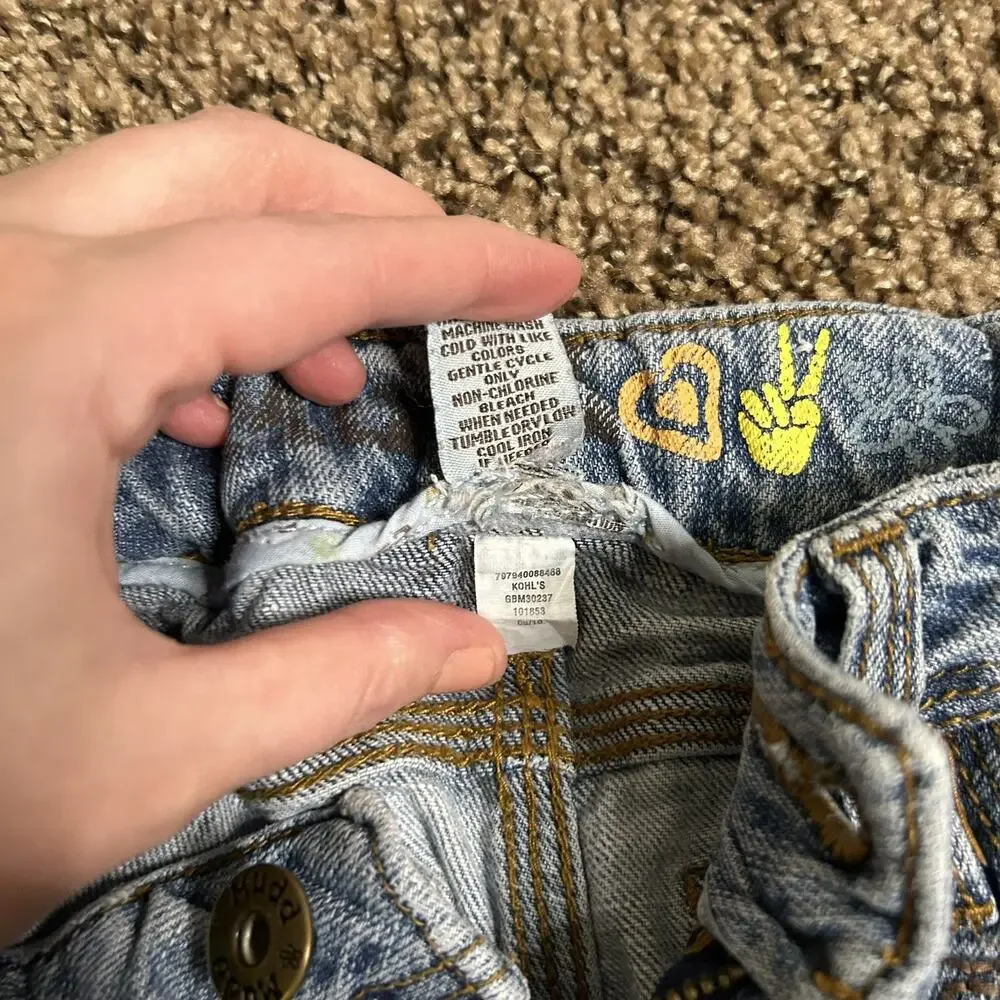 Vintage Y2K Girls Sz 8 Mudd Baby Flare Hippie Peace Sign Flare Jeans - Picture 7 of 16